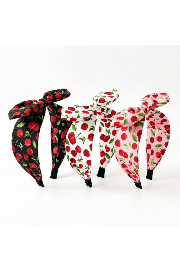 Hair Accessories For Women, 3 Pcs Cute Headbands For Women Cherry Print Wide Bunny Ear Floral Decorations, Fun Sweet Fairy Ornaments For Girl Hair Accessory
