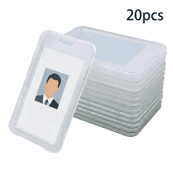 ROSEXIXI ID Card Holder 20 Pack Clear Semi-Rigid Plastic Badge Sleeve Vertical Hard Protector with Flip-Top Cover for Office School and Bus Passes