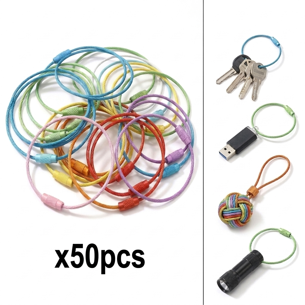 ROSEXIXI Key Ring, 50-Pack Colorful Keychain Making Kit – Durable Nylon ...