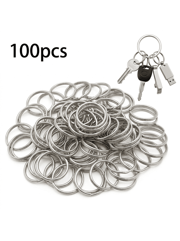 Key Split Rings 100pcs Metal Keyring 1.18in Large Split Keychain Accessories Flat Round Metal Keychains Heavy Duty Keychain Ring Hoop for Car Keys Home Organization