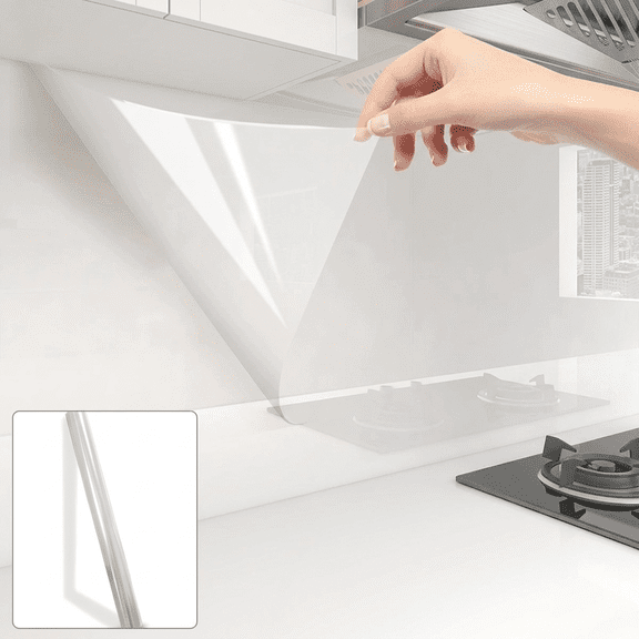 ROSEXIXI Kitchen Wall Protector, 23.6In X 16.4Ft Self Adhesive Grease Splatter Guard, 0.15mm Thickened Heat Resistant Clear Backsplash Protector Removable Plastic Stickers For Stove Wall Protection
