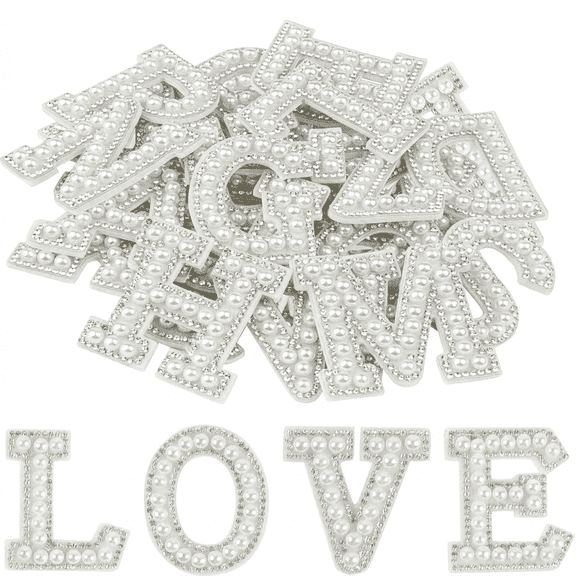 ROSEXIXI Letter Patches 26pcs Self-Adhesive Sparkly Pearl Rhinestone Letters for Graduation Cap DIY Clothing Bags Hats