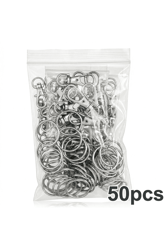 Lobster Claw Clasps, 50-Pack Silver Metal Keychain Rings – 25mm (1") Split Rings with 360 Degree Swivel Snap Hook for Lanyards, DIY Jewelry Making and Crafting Projects