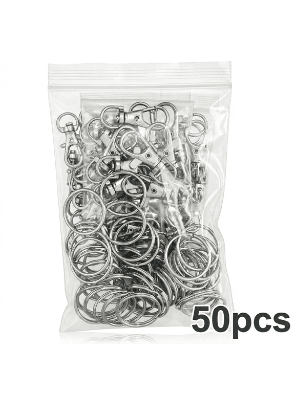 Lobster Claw Clasps, 50-Pack Silver Metal Keychain Rings 25mm (1") Split Rings with 360 Degree Swivel Snap Hook for Lanyards, DIY Jewelry Making and Crafting Projects