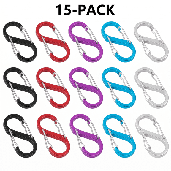 ROSEXIXI Locking Carabiner 15pcs Aluminum Carabiner For S-Type Dual Gated Key Ring Clip Lightweight Backpack Clips Aluminum Key Chain Hook For Outdoor Camping Hiking Gear