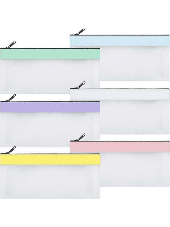 Money Bag, 6-Pack Frosted Multi-Color Cash Envelopes – Clear Zipper Pouches with Color-Coded Edges, Waterproof Cash Bags for Budgeting, Bank Savings and Organizing Bills, Receipts