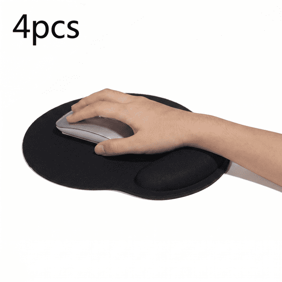 ROSEXIXI Mouse Pad with Wrist Rest 4Pcs Ergonomic Mousepad with Wrist Support Black Non Slip Base Thickened Sponge Carpal Tunnel Pressure Relief Mat for PC Laptop Computer Gaming Office Home Desk