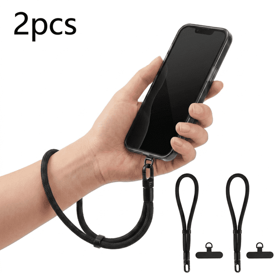 ROSEXIXI Phone Lanyard 2 Pack Adjustable Braided Wristlet Strap Anti Theft Security Mobile Chain Durable Black Cell Phone Strap With Tether Patch For Universal Mobile Device Cases And Daily Use