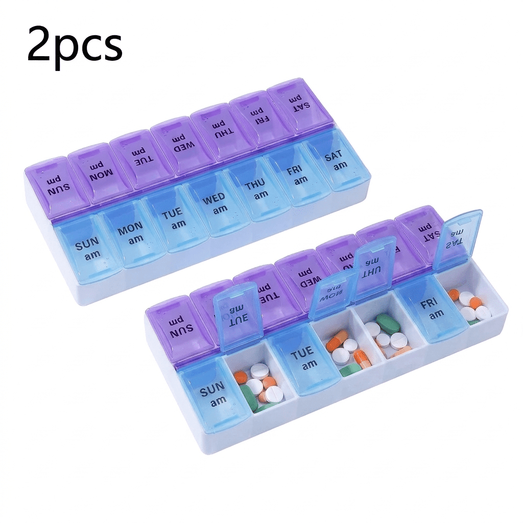 ROSEXIXI Weekly Pill box 2 Pcs Large Capacity 7 Day With 14 Compartments for Pill organization
