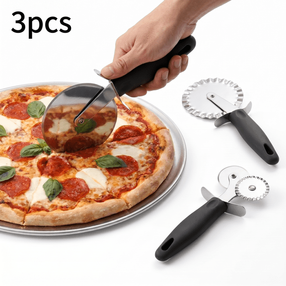 ROSEXIXI Pizza Cutter Wheel 3pcs Stainless Steel Dough Slicer Sharp Pizza Roller Food Grade Ergonomic Handle Pastry Wheel Cutter for Home Kitchen Baking Pies Pastries and Cookies
