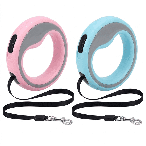 ROSEXIXI Retractable Dog Leash, Pink O-Shaped Tangle-Free Wear-Resistant Nylon Ribbon Pet Leash Automatic Extendable Walking Lead for Puppy Corgi Bichon Outdoor Small Dogs Training