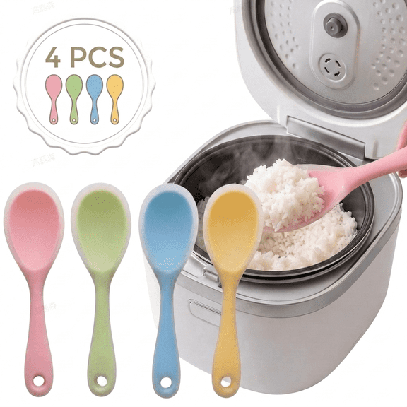 ROSEXIXI Rice spoon 4Pcs 8.8 in silicone Heat Resistant Cooking Spoons  for serving rice