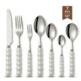 thumbnail image 1 of ROSEXIXI Silverware Set, 7 Pieces Unique Cutlery With Iridescent Ceramic Pearl Handle Stainless Steel Serving Utensils And Metal Utensils Set For Wedding Party And Modern Home Kitchen Table Decor, 1 of 6
