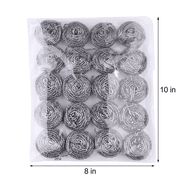 ROSEXIXI Stainless Steel Scourers, 20 Pack 410 Grade Cleaning Set Rust-Resistant Housekeeping Supplies Metal Scouring Pads Steel Wire Balls for Kitchen Pot Pan Dish Heavy Duty Grime Removal 13g Each