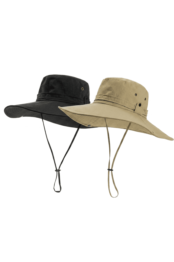 Sun Hats For Men 2 Pack Wide Brim Western Cowboy Hat Women Waterproof Breathable Foldable Outback Fishing Wear for Hiking Gardening Camping Travel Outdoor Activities
