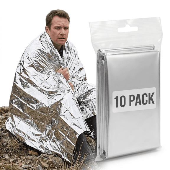 ROSEXIXI Survival Gear, 10-Pack Emergency Blankets 82" x 63" - Waterproof Heat-Reflective Thermal Blankets for Outdoor Hiking, First Aid Kits & Bug Out Bag Supplies