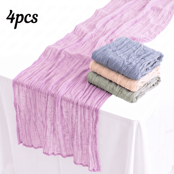 ROSEXIXI Tablecloths 4 Pcs 35.5in*70.9in Tablecloth Wrinkled Gauze Banquet Table Cloths Boho Rustic Cheesecloth Sheer Banquet Table Covers For Wedding Party Reception Bridal Shower Decor