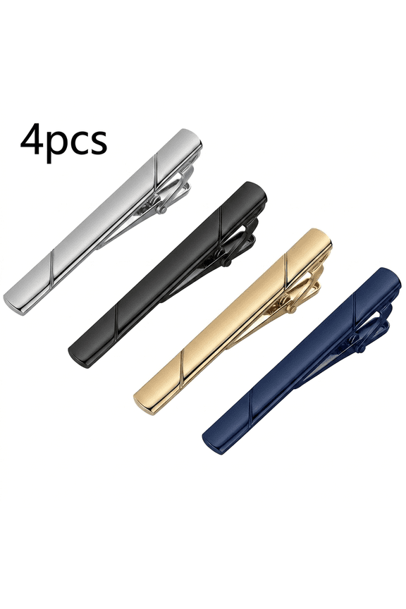 Tie Clips for Men 4Pcs Twill Metal Silver Gold Blue Mens Suit Accessories and Tuxedo Jewelry for Business Wedding Formal Meetings Slim Tie Bars Elegant Gift