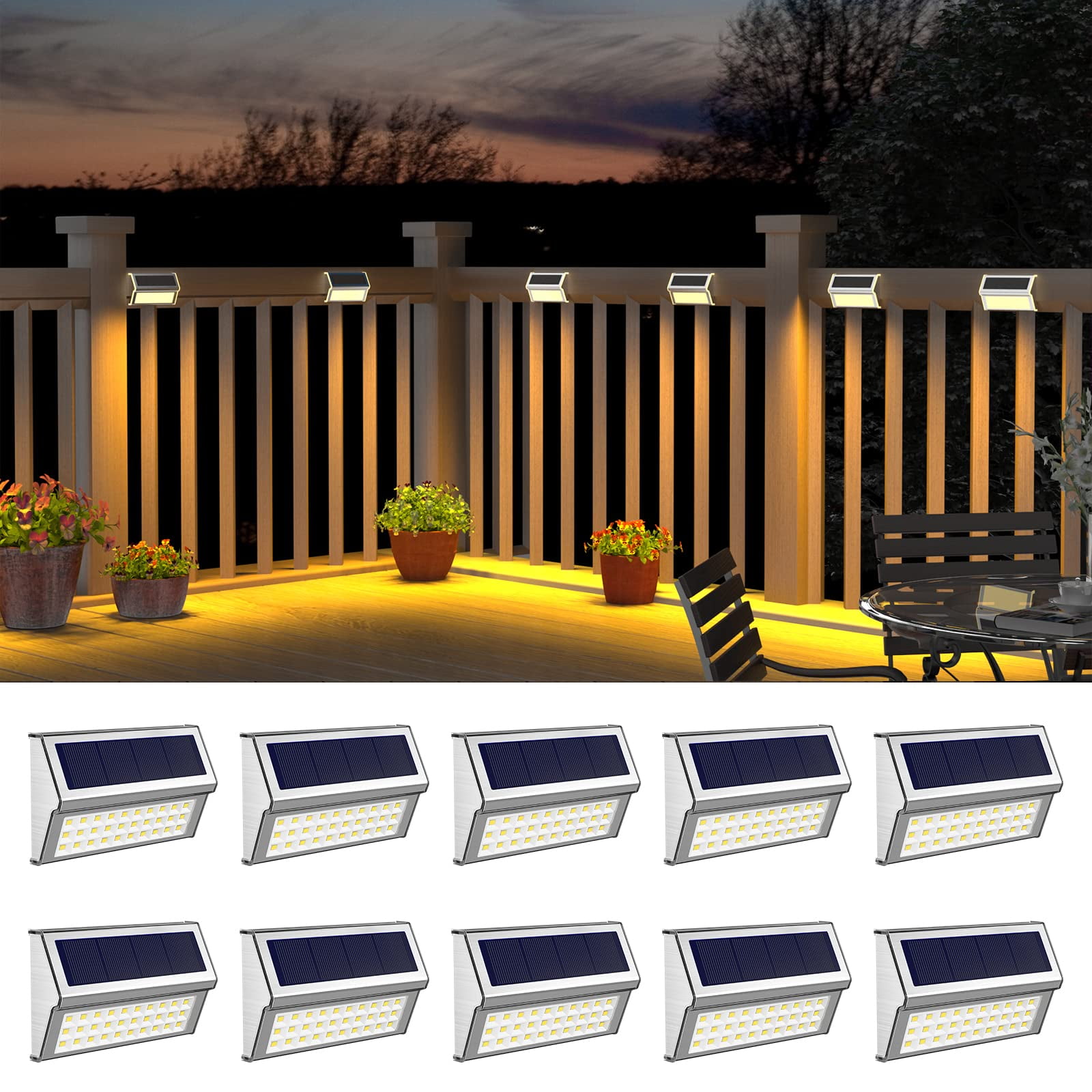 ROSHWEY 10PCS Solar Deck Light, Solar Stair Light, Stainless Steel ...