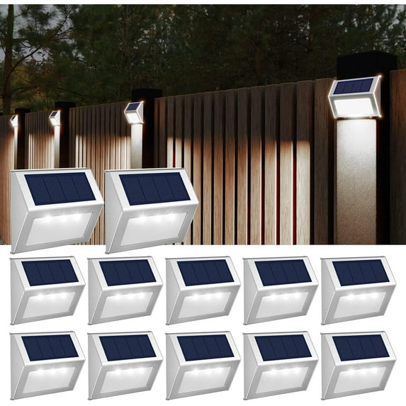 ROSHWEY 12PCS Solar Deck Lights, Solar Outdoor Lights Waterproof, Solar Powered Outdoor Lights Step Lights for Garden Backyard Patio Yard Wall Stair Railing Lighting, Cool Light