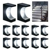 ROSHWEY 12PCS Solar Stair Lights Outdoor Waterproof, Solar Deck Lights for Step, Patio, Porch, Garden, Courtyard, Cool Light