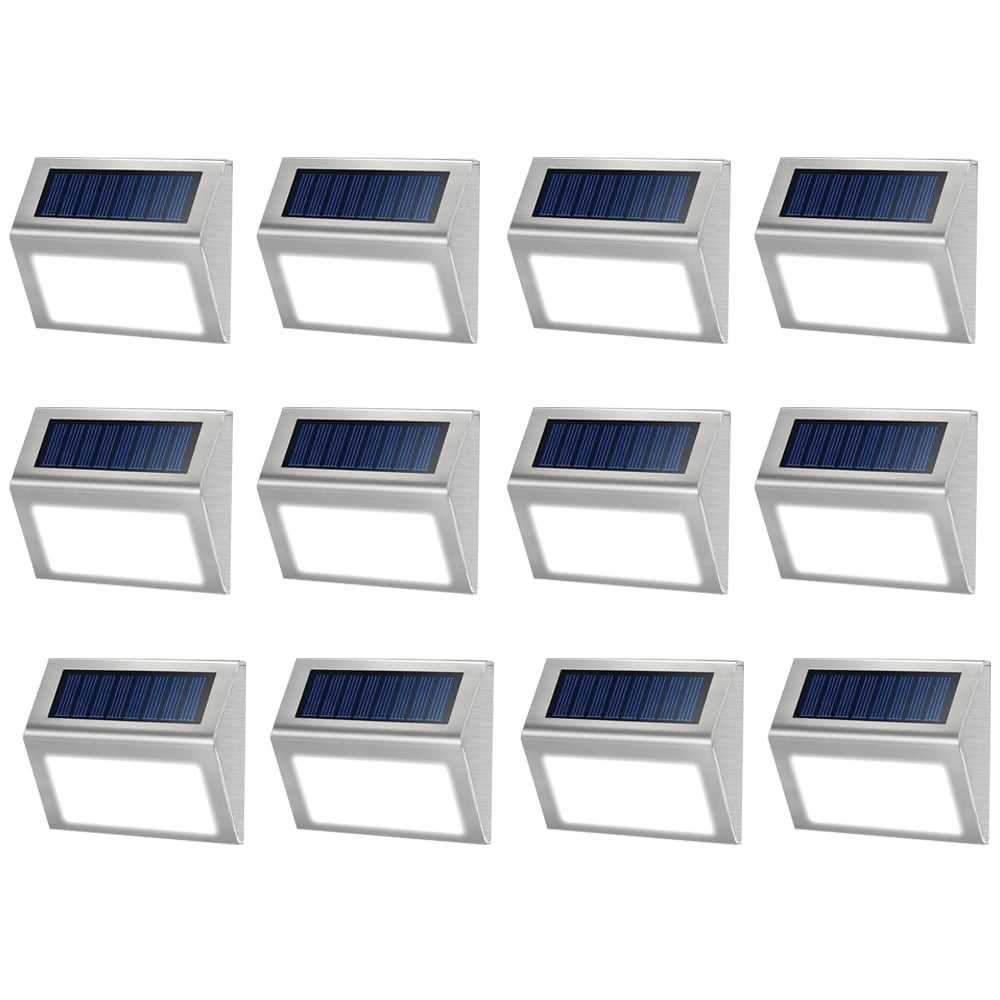 Cool White Stainless Steel Solar LED Outdoor Step Lights, 12-Pack