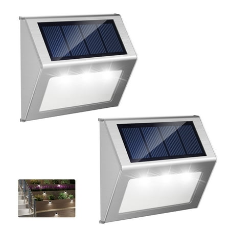 ROSHWEY 2PCS Solar Deck Lights, Solar Outdoor Lights Waterproof, Solar Powered Outdoor Lights Step Lights for Garden Backyard Patio Yard Wall Stair Railing Lighting, Cool Light