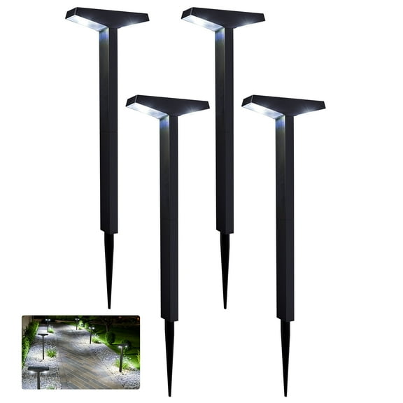 ROSHWEY 4PCS Bright Solar Path Lights, Solar Sidewalk Lights Outdoor Waterproof, Sidewalks Lights for Pathway, Lawn, Patio, Yard, Garden Decor Light, Cool Light