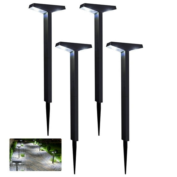 ROSHWEY 4PCS Bright Solar Path Lights, Solar Sidewalk Lights Outdoor Waterproof, Sidewalks Lights for Pathway, Lawn, Patio, Yard, Garden Decor Light, Cool Light