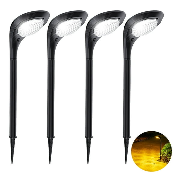 ROSHWEY 4PCS Bright Solar Pathway Lights Outdoor Waterproof, Decorative Solar Garden Lights Suitable for Christmas, Walkway, Driveway, Yard, Cool Light & Amber Light