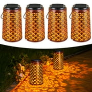 ROSHWEY 4PCS Hanging Solar Lanterns Outdoor Waterproof, 2 Lighting Modes Retro Metal Solar Landscape Light for Garden, Yard, Porch, Backyard, Pathway