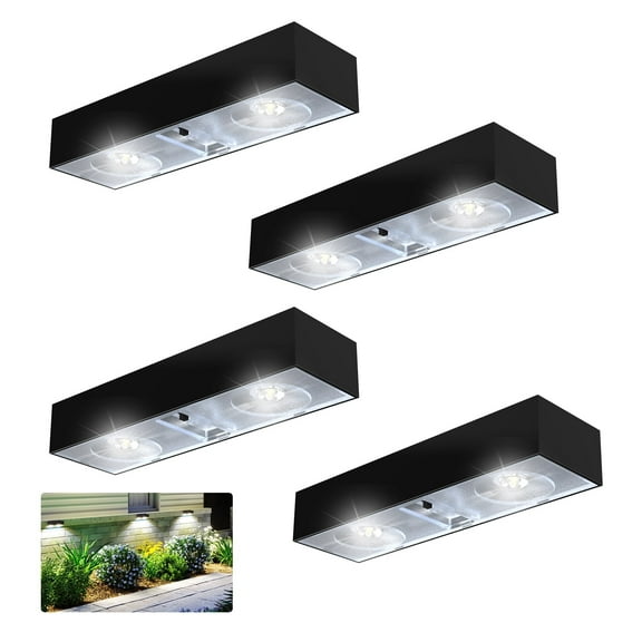 ROSHWEY 4PCS Solar Lights for Fence, Solar Fence Lights Outdoor Waterproof, Solar Deck Lights for Outside Yard Railing Step Patio Stair and Wall, Cool Light