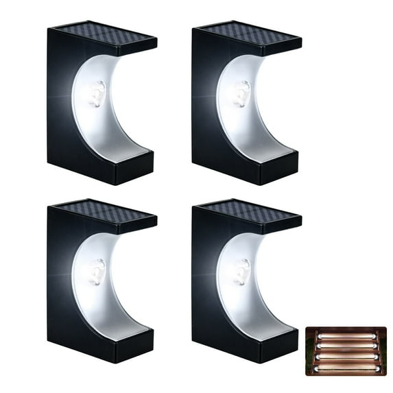 ROSHWEY 4PCS Solar Stair Lights Outdoor Waterproof, Solar Deck Lights for Step, Patio, Porch, Garden, Courtyard, Cool Light
