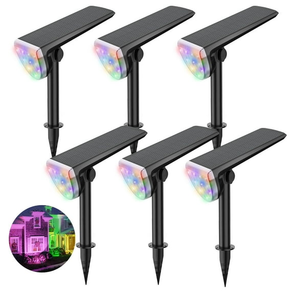 ROSHWEY 6PCS Outdoor Solar Pathway Lights, 600LM Solar Spotlights, 9 Color Change Solar Christmas Lights for Garden, Driveway, Yard, Porch, Backyard, Walkway, Colored Light