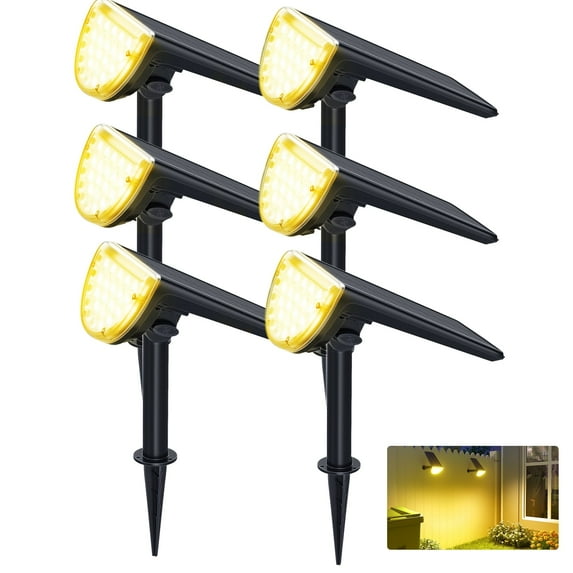 ROSHWEY 6PCS Outdoor Solar Pathway Lights, 600LM Solar Spotlights, Solar Christmas Lights for Garden, Driveway, Yard, Porch, Backyard, Walkway, Amber Light