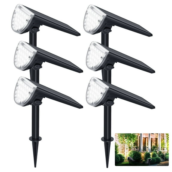 ROSHWEY 6PCS Outdoor Solar Pathway Lights, 600LM Solar Spotlights, Solar Christmas Lights for Garden, Driveway, Yard, Porch, Backyard, Walkway, Cool Light