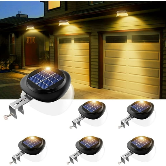 ROSHWEY 6PCS Solar Eaves Lights, Solar Fence Lights Outdoor Waterproof, Solar UFO Lights for Gutter, Backyard, Garage, Black Shell Amber Light