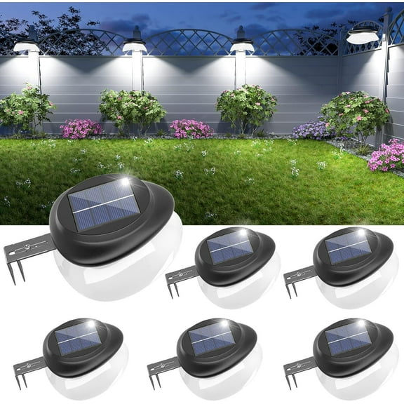 ROSHWEY 6PCS Solar Eaves Lights, Solar Fence Lights Outdoor Waterproof, Solar UFO Lights for Gutter, Backyard, Garage, Black Shell Cool Light
