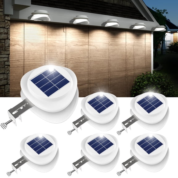 ROSHWEY 6PCS Solar Eaves Lights, Solar Fence Lights Outdoor Waterproof, Solar UFO Lights for Gutter, Backyard, Garage, White Shell Cool Light