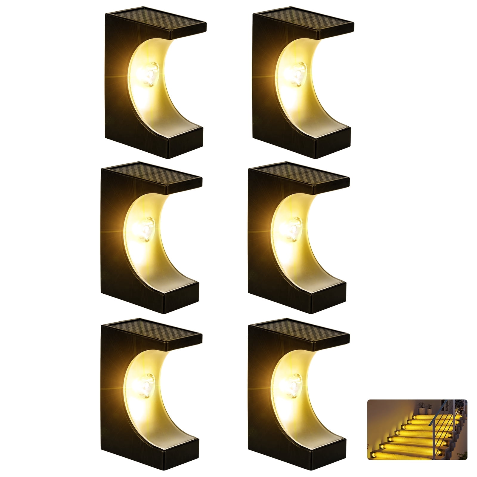 ROSHWEY 6PCS Solar Stair Lights Outdoor Waterproof, Solar Deck Lights for Step, Patio, Porch, Garden, Courtyard, Amber Light