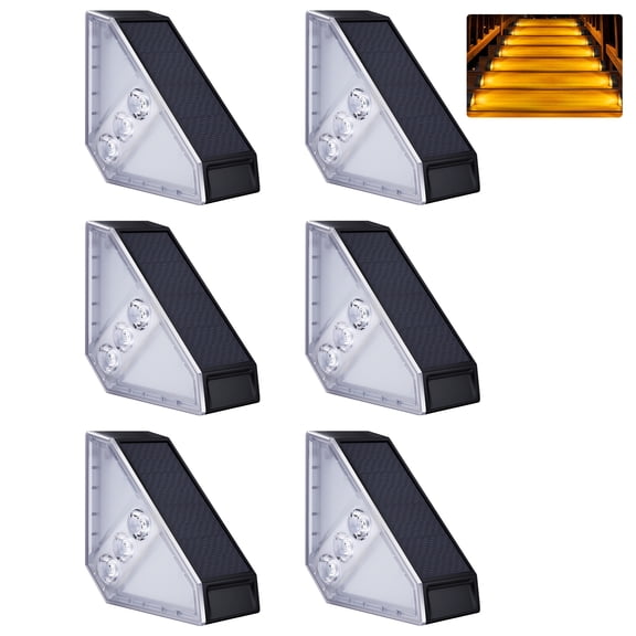 ROSHWEY 6PCS Solar Stair Lights, Solar Step Lights, Solar Deck Lights Outdoor Waterproof, Front Porch, Backyard, Courtyard, Fence, Walls Decor, Amber Light