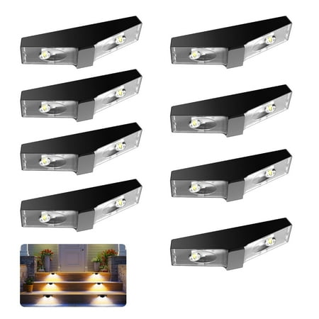 ROSHWEY Fence Solar Lights Outdoor Waterproof, 8PCS Solar Light for Fences, Solar Deck Lights for Outside Yard Railing Step Patio Stair and Wall, Cool Light