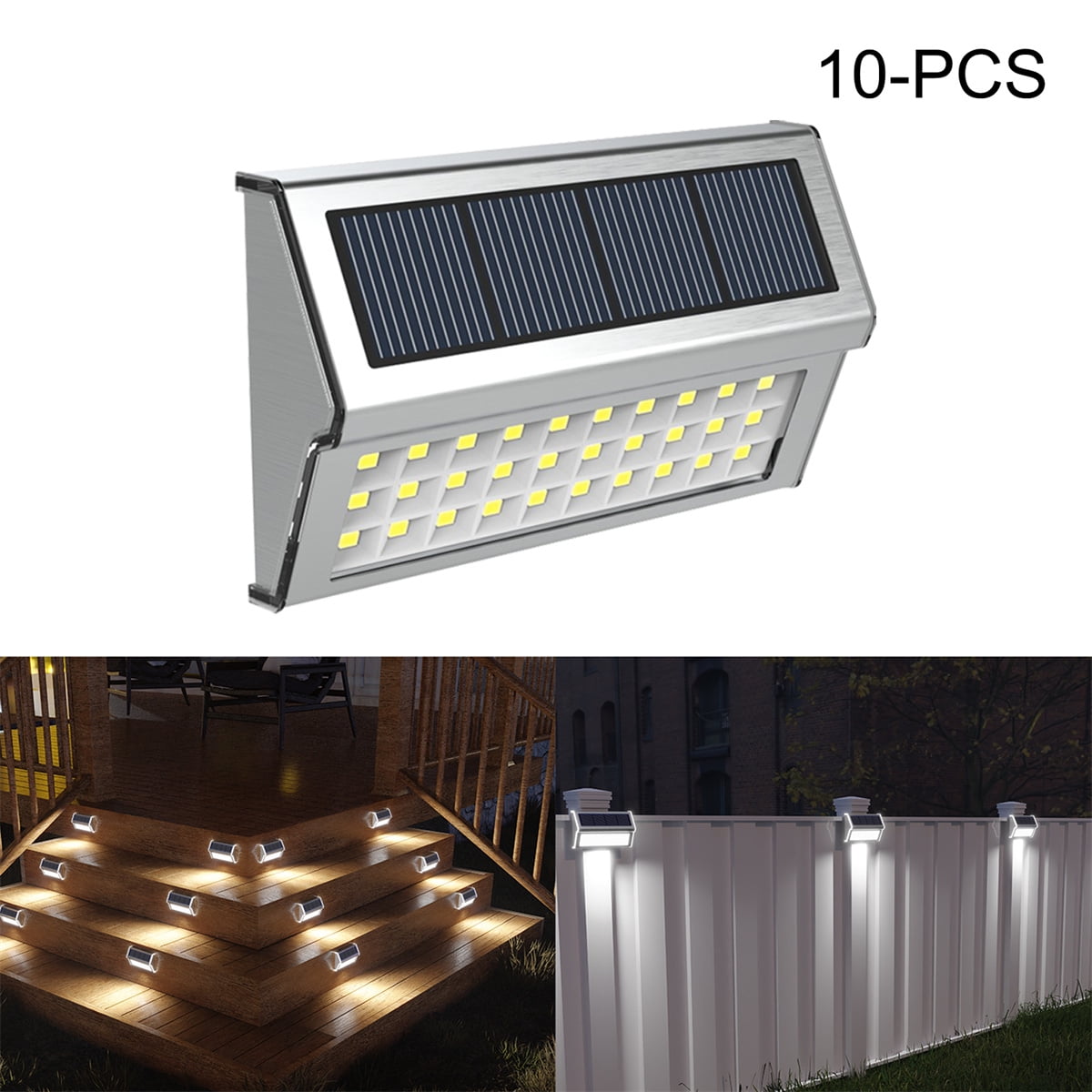ROSHWEY Solar Patio Deck Step Lights Outdoor, 10 Pack Solar Led Wall