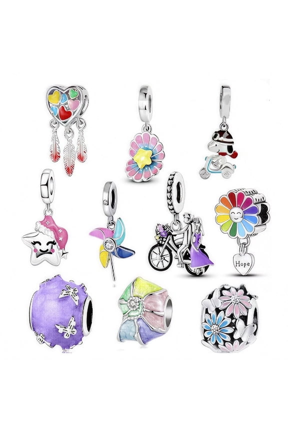 10 Pack Silver Charms for Bracelets and Necklaces Charms for Women Pendant Beads Set