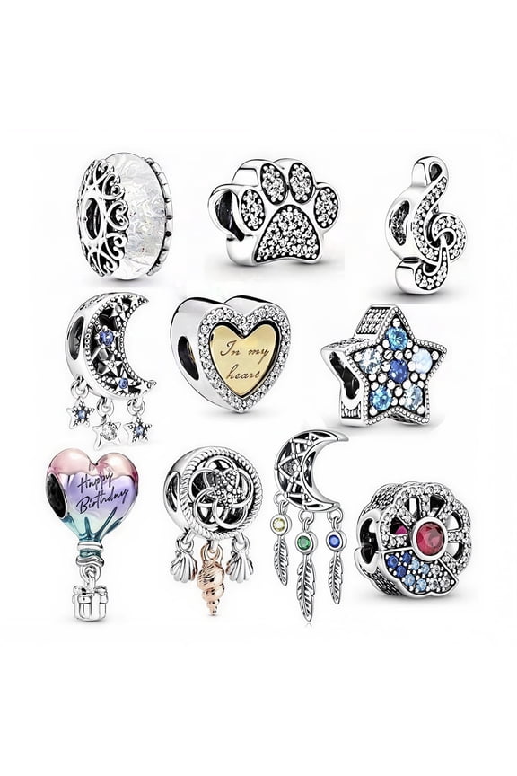 10 Pack Silver Charms for Bracelets and Necklaces Charms for Women Pendant Beads Set