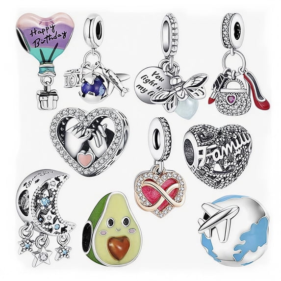 ROSIANNA 10 Pack Silver Charms for Bracelets and Necklaces Charms for Women Pendant Beads Set