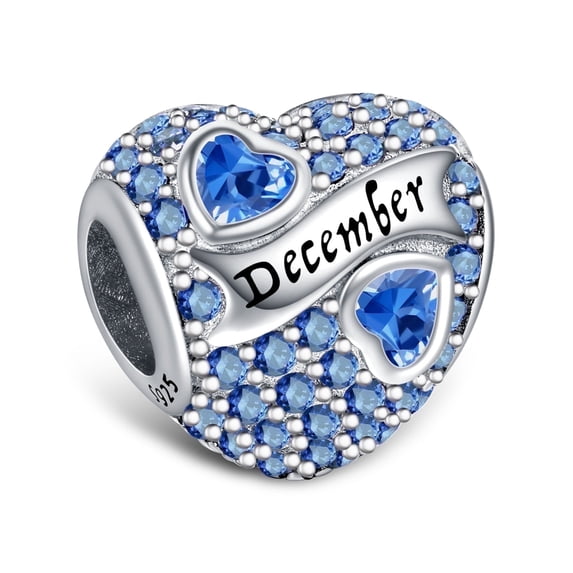 ROSIANNA 925 Sterling Silver Birthstone Paved Charms for Charm Bracelets & Necklaces Heart Bead Charms
