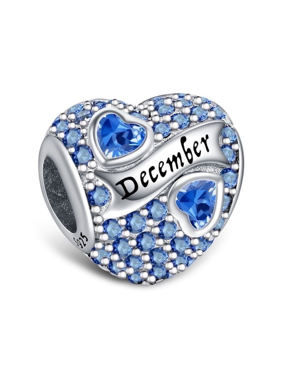 925 Sterling Silver Birthstone Paved Charms for Charm Bracelets & Necklaces Heart Bead Charms