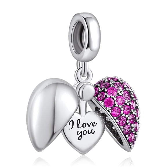 ROSIANNA 925 Sterling Silver Charm for Bracelets Threaded heart-shaped rose red Pendant Charm Women Bracelet Charm