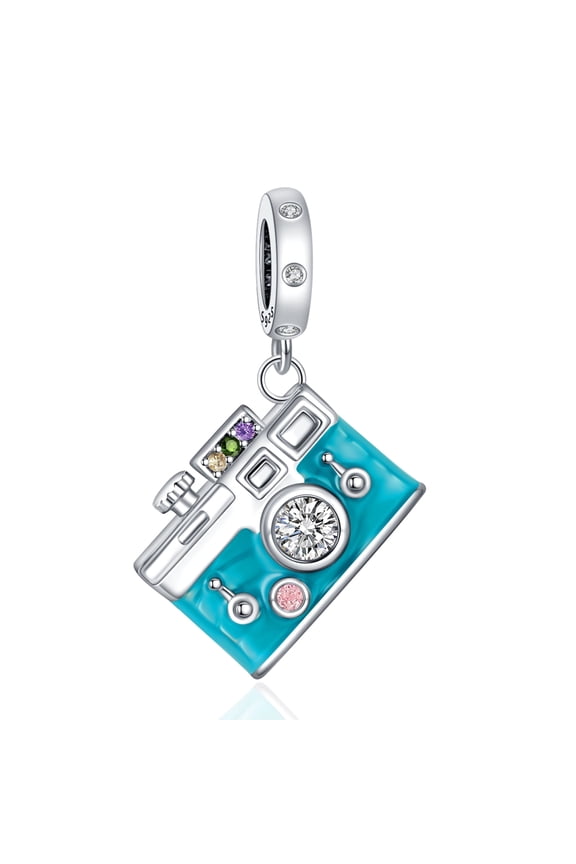 925 Sterling Silver Charm for Bracelets Blue camera Pendant Charm Women Bracelet Charm